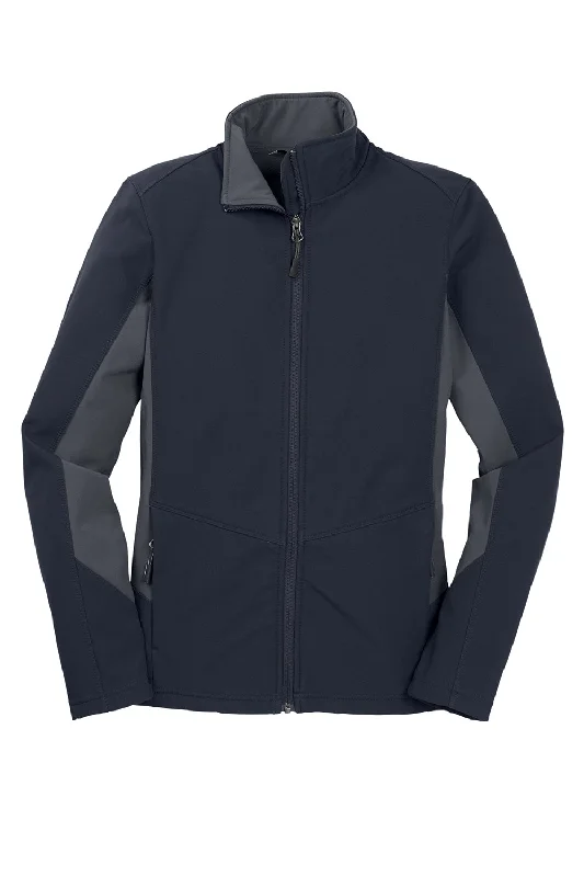 Port Authority Womens Core Wind & Water Resistant Full Zip Jacket - Dress Navy Blue/Battleship Grey - Closeout