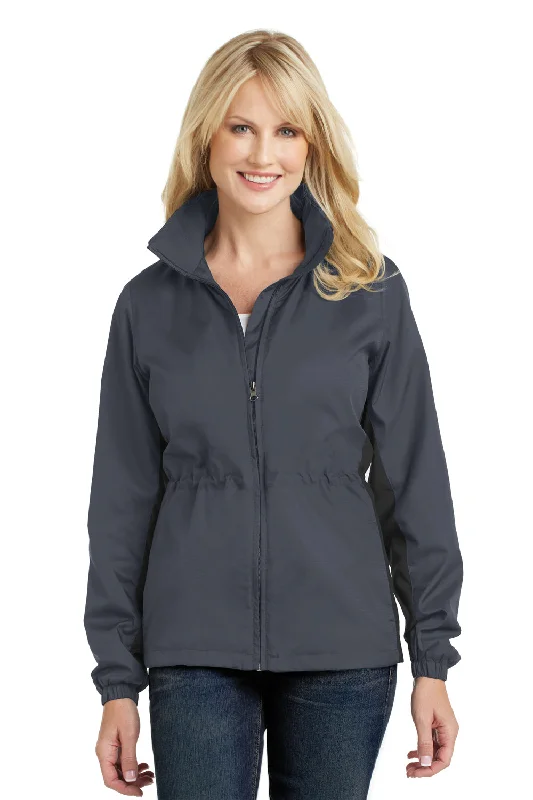 Port Authority Womens Core Wind & Water Resistant Full Zip Jacket - Battleship Grey/Black - Closeout