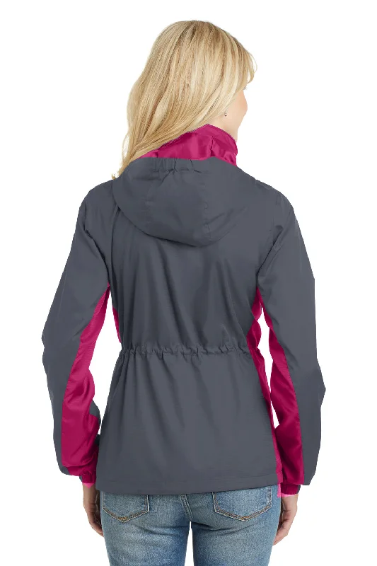 Port Authority Womens Core Wind & Water Resistant Full Zip Jacket - Battleship Grey/Dark Rose Pink - Closeout