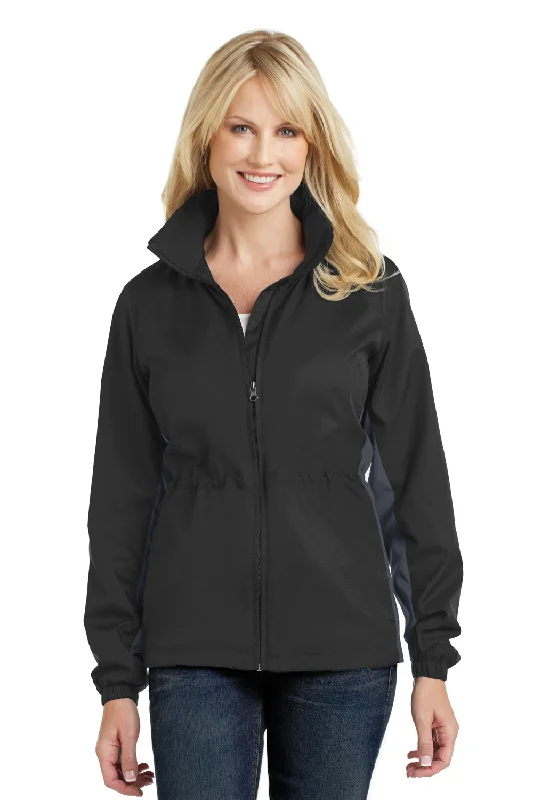 Port Authority Womens Core Wind & Water Resistant Full Zip Jacket - Black/Battleship Grey - Closeout