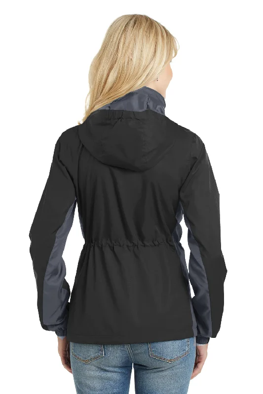 Port Authority Womens Core Wind & Water Resistant Full Zip Jacket - Black/Battleship Grey - Closeout