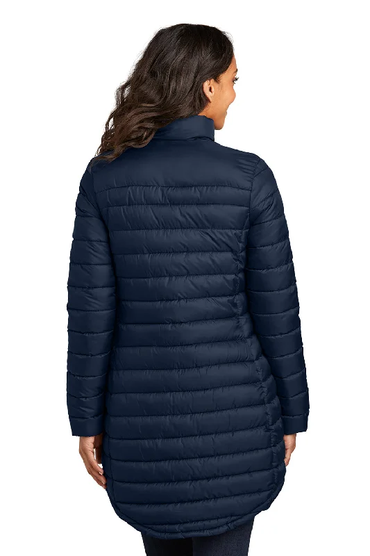 Port Authority Womens Horizon Water Resistant Full Zip Long Puffy Jacket - Dress Navy Blue