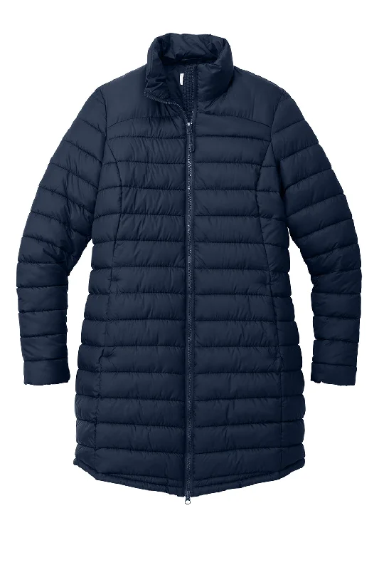 Port Authority Womens Horizon Water Resistant Full Zip Long Puffy Jacket - Dress Navy Blue