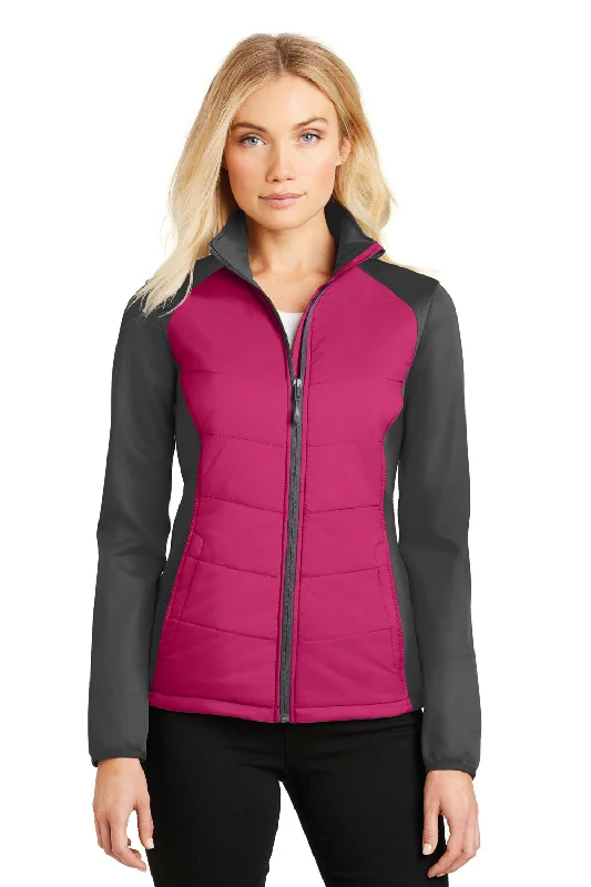 Port Authority Womens Hybrid Wind & Water Resistant Full Zip Jacket - Azalea Pink/Steel Grey - Closeout