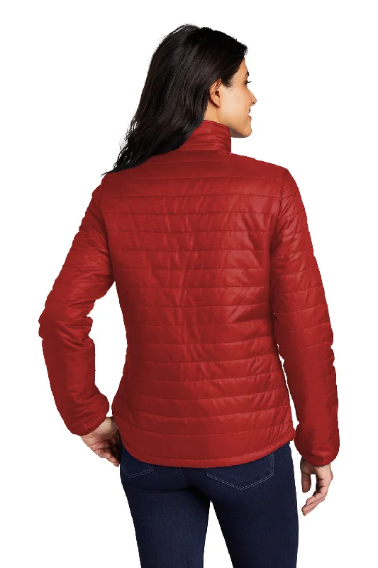 Port Authority Womens Water Resistant Packable Puffy Full Zip Jacket - Fire Red/Graphite Grey