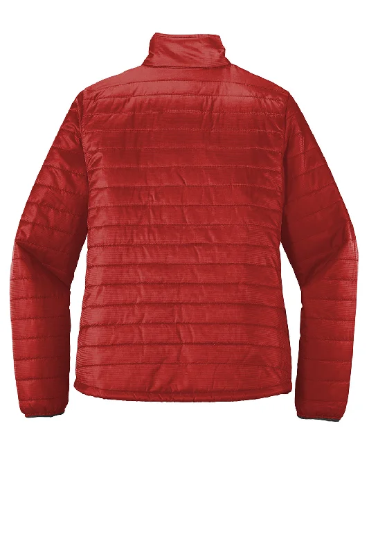 Port Authority Womens Water Resistant Packable Puffy Full Zip Jacket - Fire Red/Graphite Grey