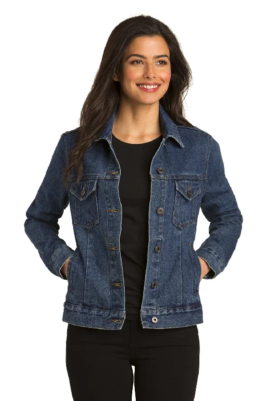 Port Authority Womens Stonewashed Denim Button Down Jacket - Denim Blue