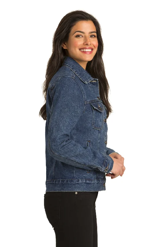 Port Authority Womens Stonewashed Denim Button Down Jacket - Denim Blue