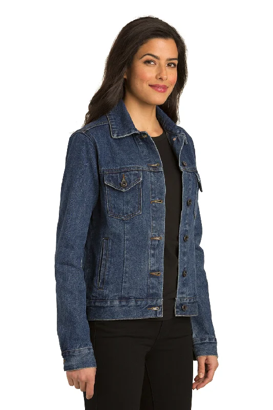 Port Authority Womens Stonewashed Denim Button Down Jacket - Denim Blue