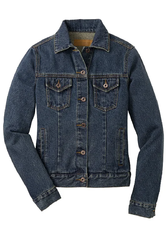 Port Authority Womens Stonewashed Denim Button Down Jacket - Denim Blue