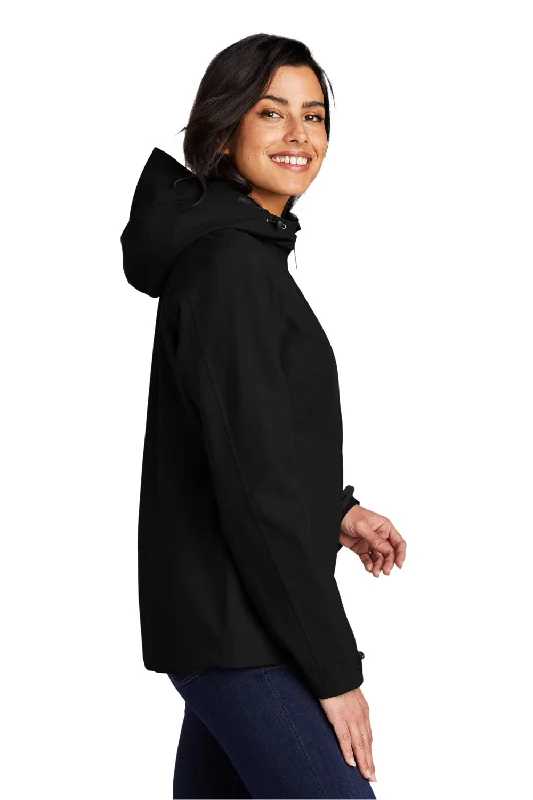 Port Authority Womens Tech Wind & Water Resistant Full Zip Hooded Rain Jacket - Deep Black