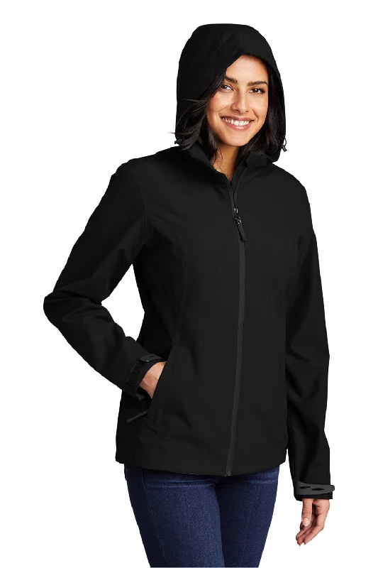 Port Authority Womens Tech Wind & Water Resistant Full Zip Hooded Rain Jacket - Deep Black