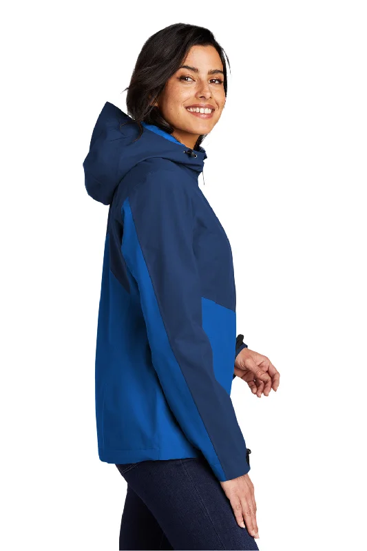 Port Authority Womens Tech Wind & Water Resistant Full Zip Hooded Rain Jacket - Estate Blue/Cobalt Blue - Closeout