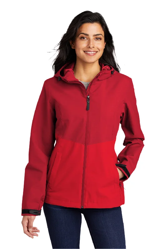 Port Authority Womens Tech Wind & Water Resistant Full Zip Hooded Rain Jacket - Sangria Red/True Red - Closeout