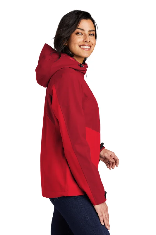 Port Authority Womens Tech Wind & Water Resistant Full Zip Hooded Rain Jacket - Sangria Red/True Red - Closeout