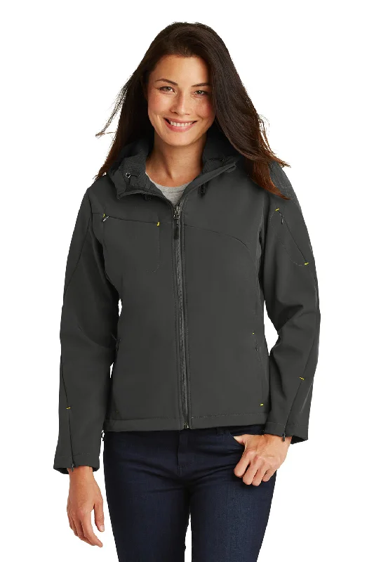 Port Authority Womens Wind & Water Resistant Full Zip Hooded Jacket - Charcoal Grey/Lemon Yellow