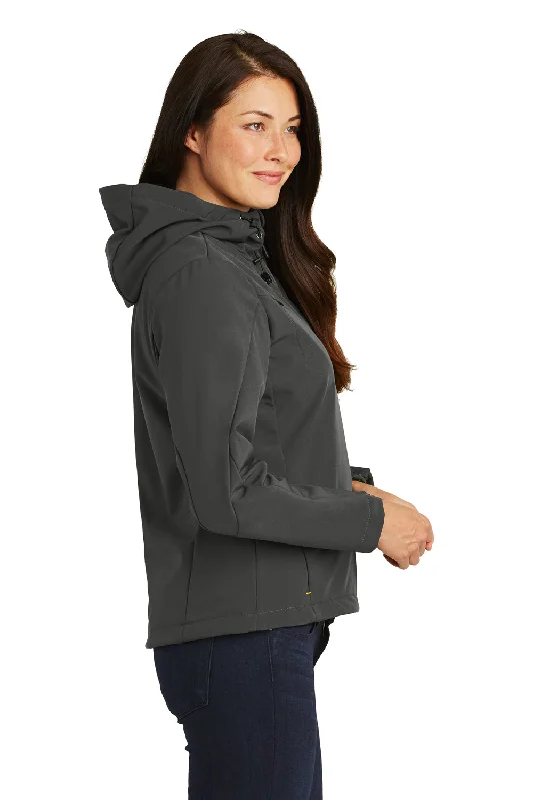 Port Authority Womens Wind & Water Resistant Full Zip Hooded Jacket - Charcoal Grey/Lemon Yellow