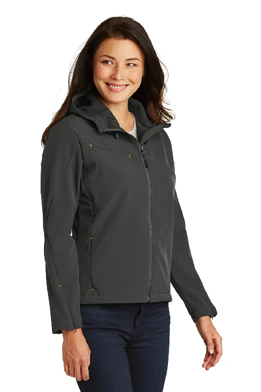 Port Authority Womens Wind & Water Resistant Full Zip Hooded Jacket - Charcoal Grey/Lemon Yellow