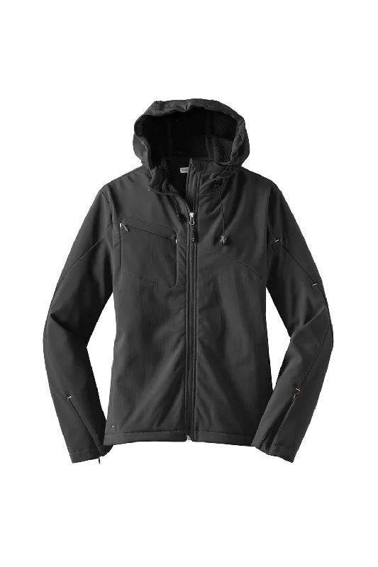 Port Authority Womens Wind & Water Resistant Full Zip Hooded Jacket - Charcoal Grey/Lemon Yellow