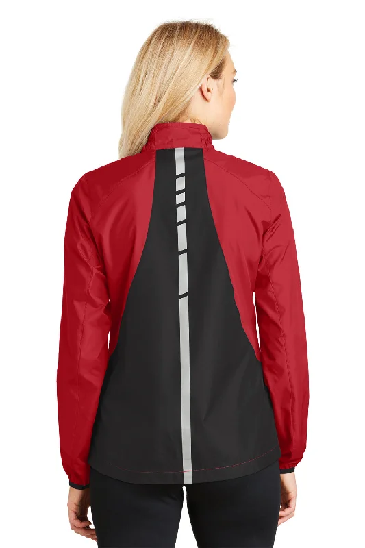 Port Authority Womens Zephyr Reflective Hit Wind & Water Resistant Full Zip Jacket - Rich Red/Deep Black - Closeout