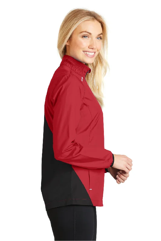 Port Authority Womens Zephyr Reflective Hit Wind & Water Resistant Full Zip Jacket - Rich Red/Deep Black - Closeout