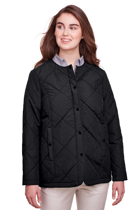 UltraClub Womens Dawson Quilted Water Resistant Full Zip Jacket - Black - Closeout