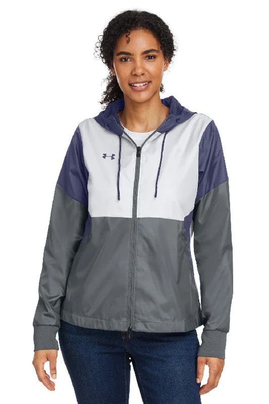 Under Armour Womens Team Legacy Wind & Water Resistant Full Zip Hooded Jacket - Navy Blue