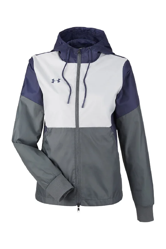 Under Armour Womens Team Legacy Wind & Water Resistant Full Zip Hooded Jacket - Navy Blue