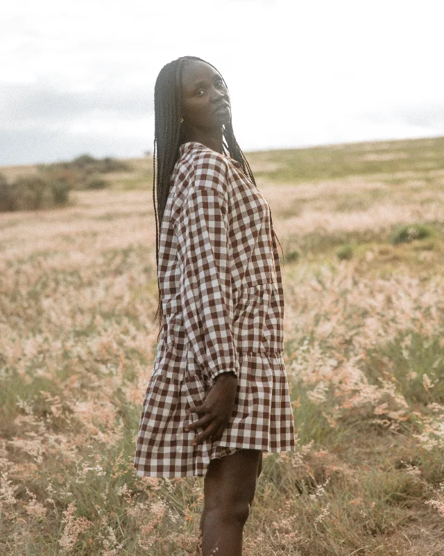 Avalon Smock Dress | Brown Gingham