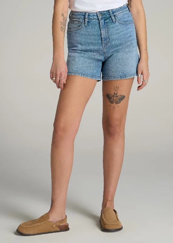 High Rise Denim Shorts for Tall Women in Heritage Faded