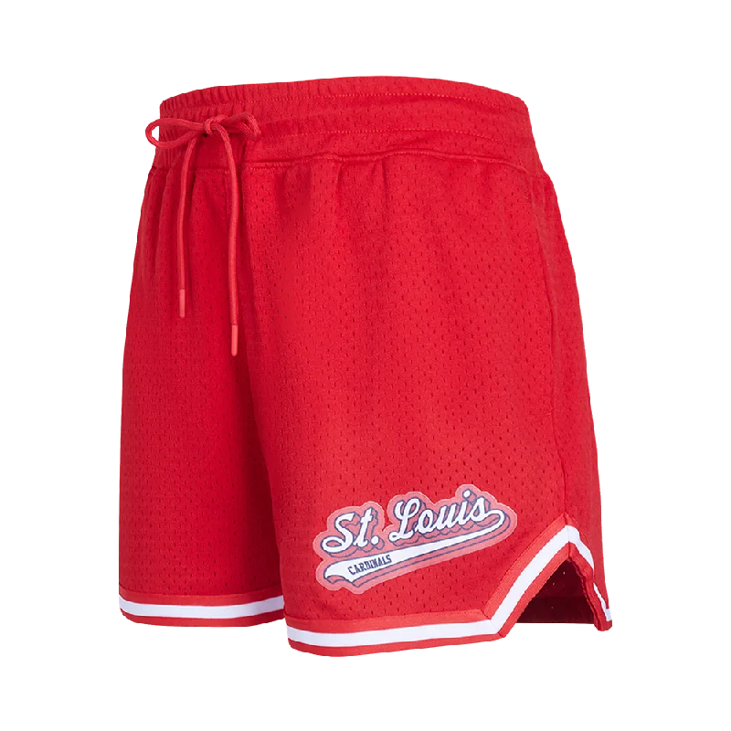 MLB ST. LOUIS CARDINALS SCRIPT TAIL WOMEN'S MESH TAPE SHORT (RED)