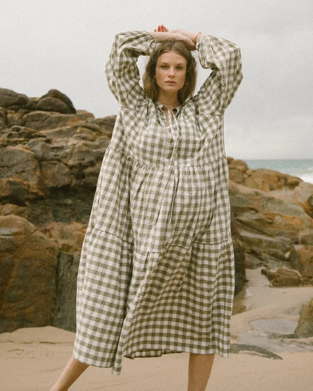 Maxi Avalon Smock Dress | Green Gingham