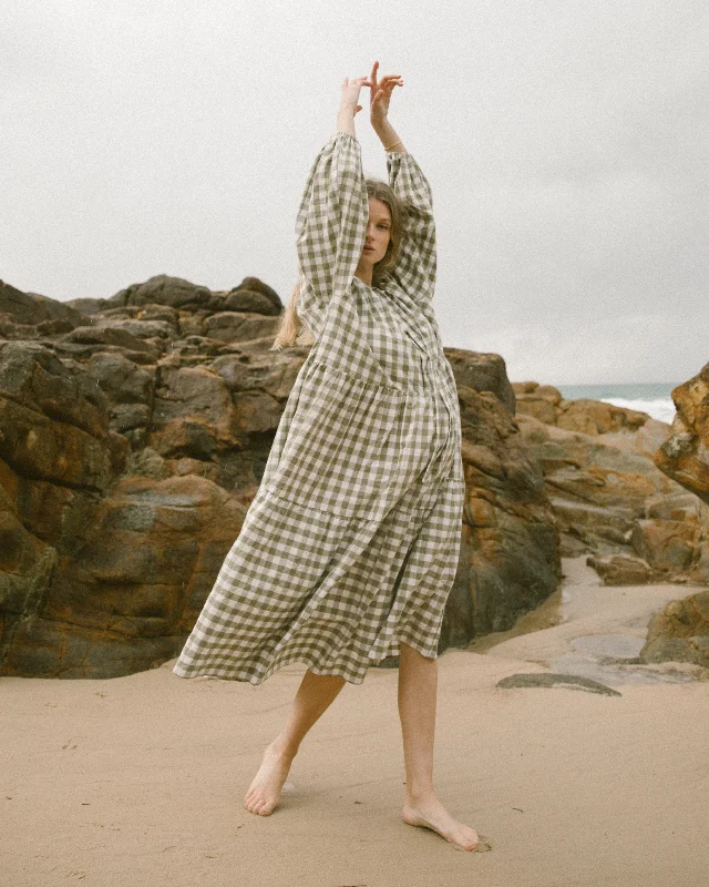 Maxi Avalon Smock Dress | Green Gingham