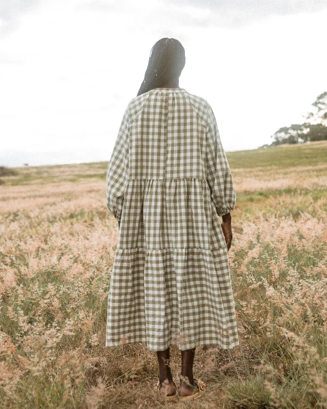 Maxi Avalon Smock Dress | Green Gingham