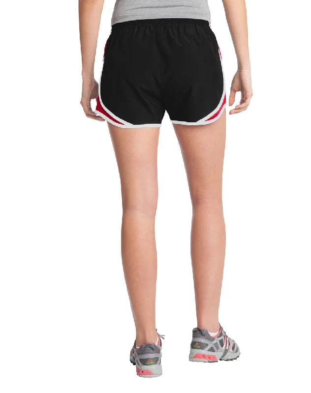 Sport-Tek Womens Cadence Moisture Wicking Shorts - Black/True Red/White