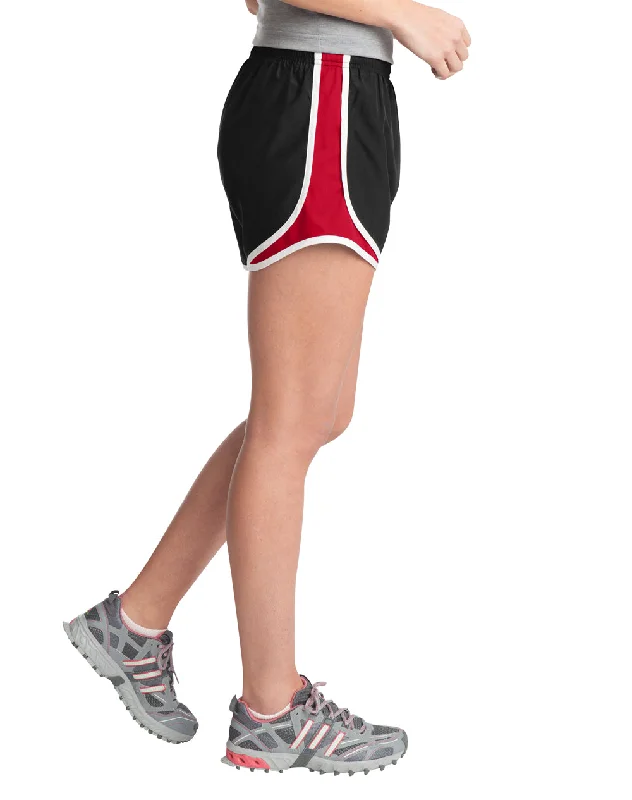 Sport-Tek Womens Cadence Moisture Wicking Shorts - Black/True Red/White