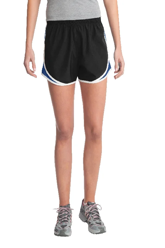 Sport-Tek Womens Cadence Moisture Wicking Shorts - Black/True Royal Blue/White