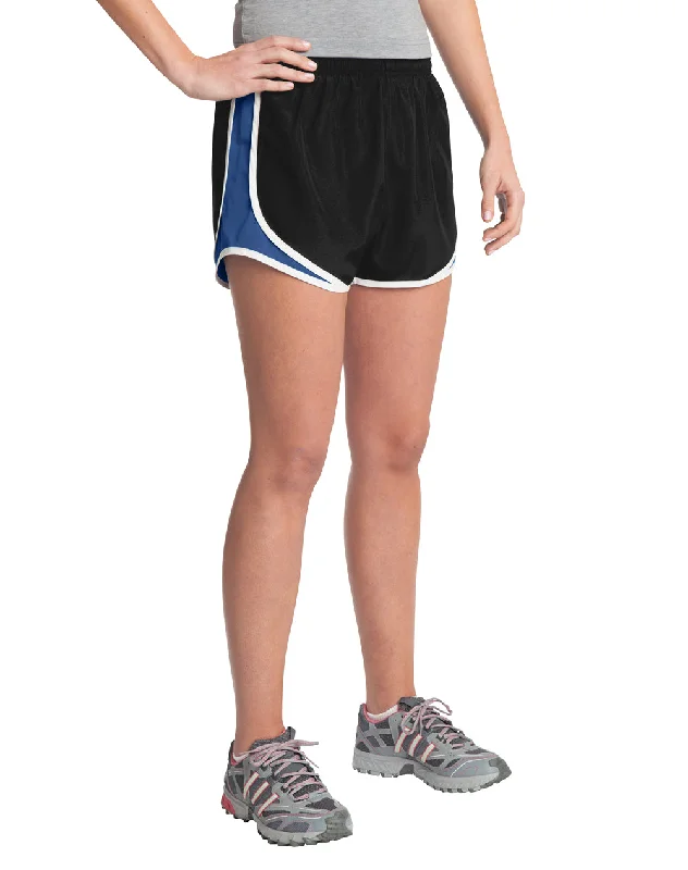 Sport-Tek Womens Cadence Moisture Wicking Shorts - Black/True Royal Blue/White