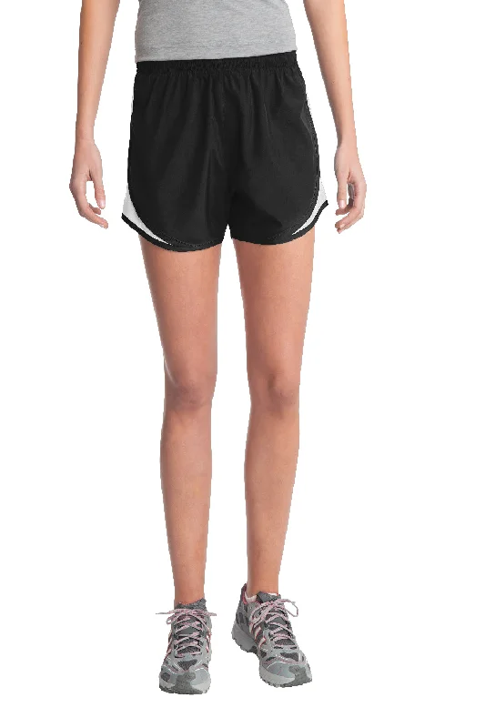 Sport-Tek Womens Cadence Moisture Wicking Shorts - Black/White/Black