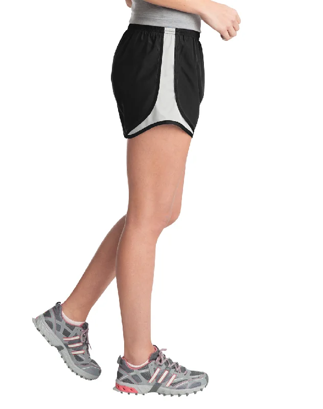 Sport-Tek Womens Cadence Moisture Wicking Shorts - Black/White/Black