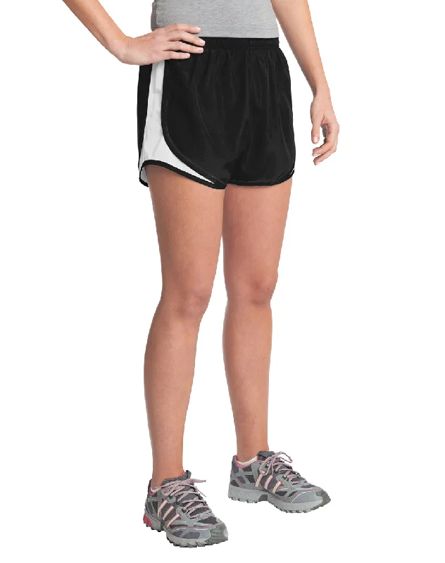 Sport-Tek Womens Cadence Moisture Wicking Shorts - Black/White/Black