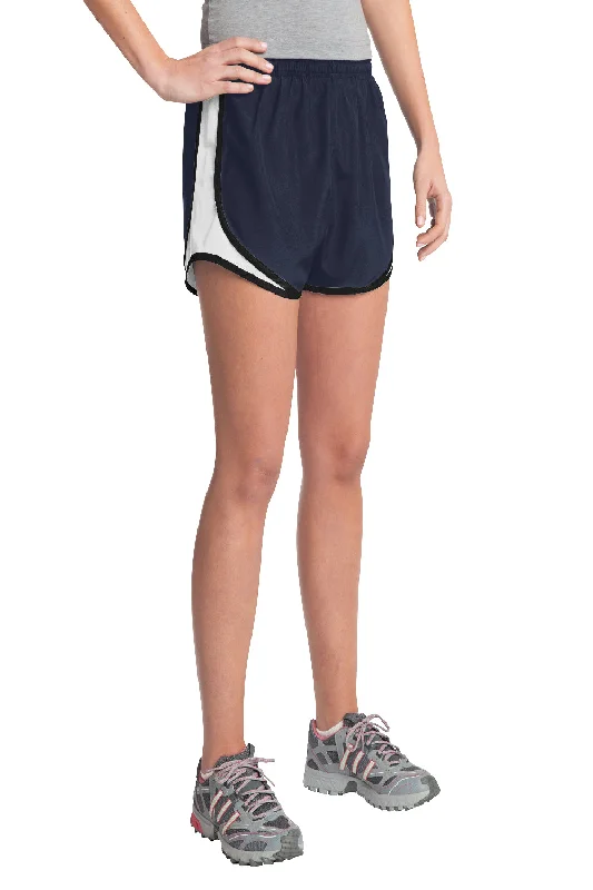 Sport-Tek Womens Cadence Moisture Wicking Shorts - True Navy Blue/White/Black