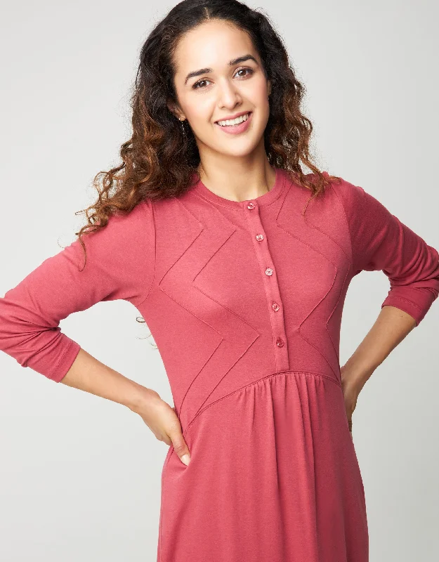 Button Front Tucked Nightgown Soft Coral