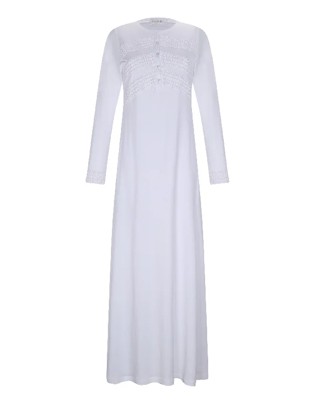 Button Nightgown with Tonal Trim White