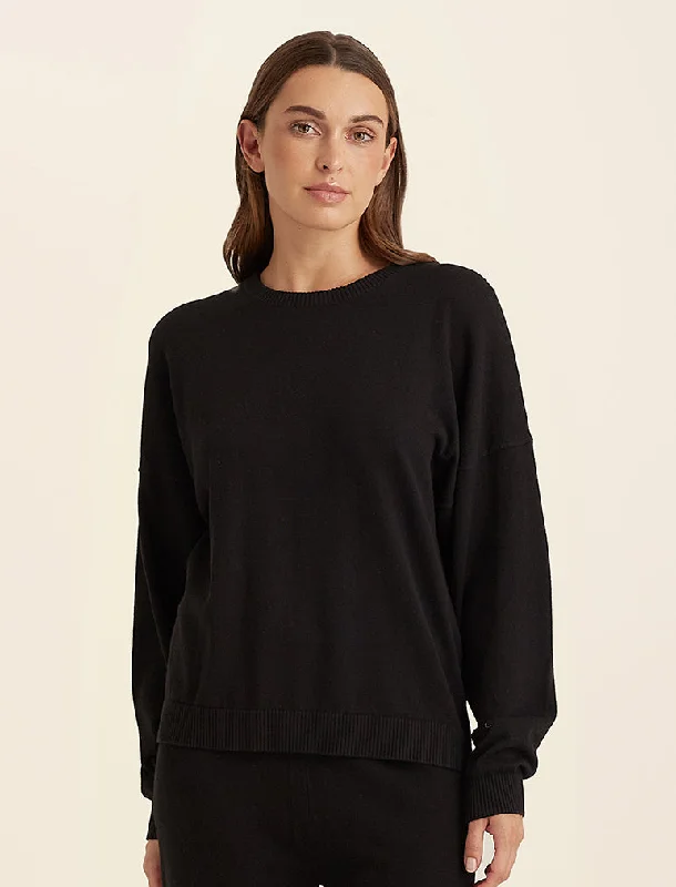 Cotton Cashmere Crew Neck Long Sleeve Top