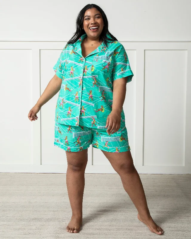 Courtside Cats  - Short PJ Set - Tennis Teal