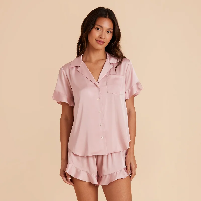 Esther Ruffled Short Sleeve Pajama Set - Dusty Pink