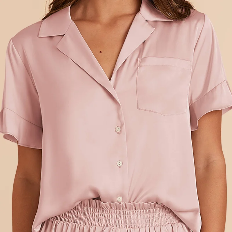 Esther Ruffled Short Sleeve Pajama Set - Dusty Pink