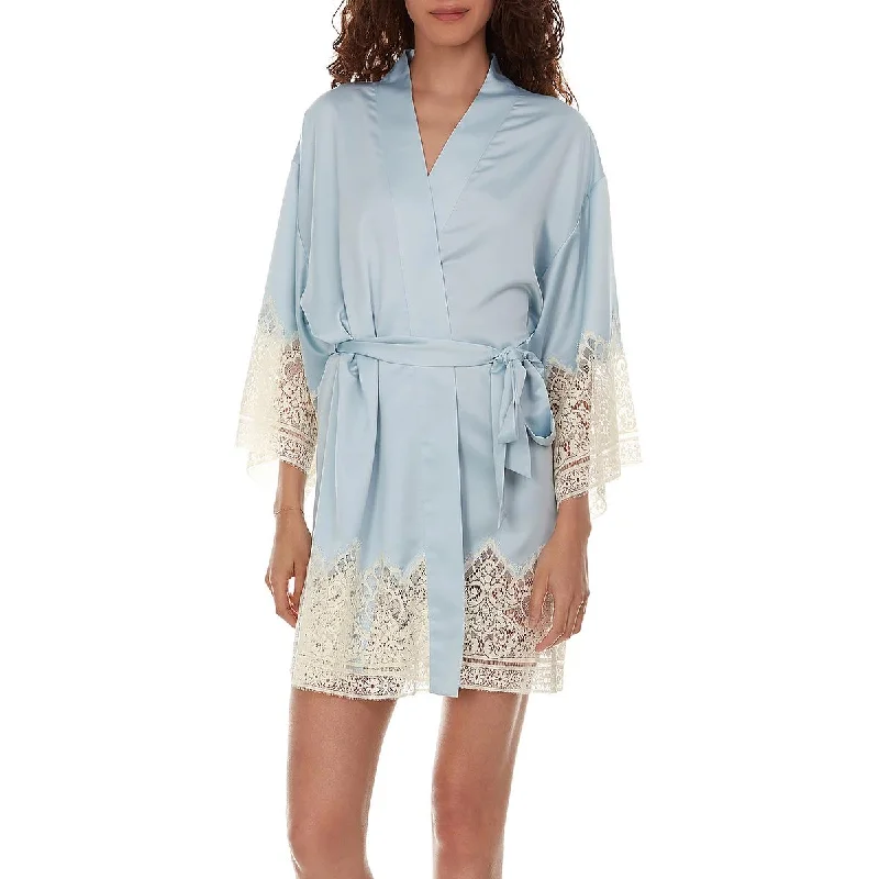 Flora Nikrooz Womens Genevive Charmeuse Lace Trim Robe