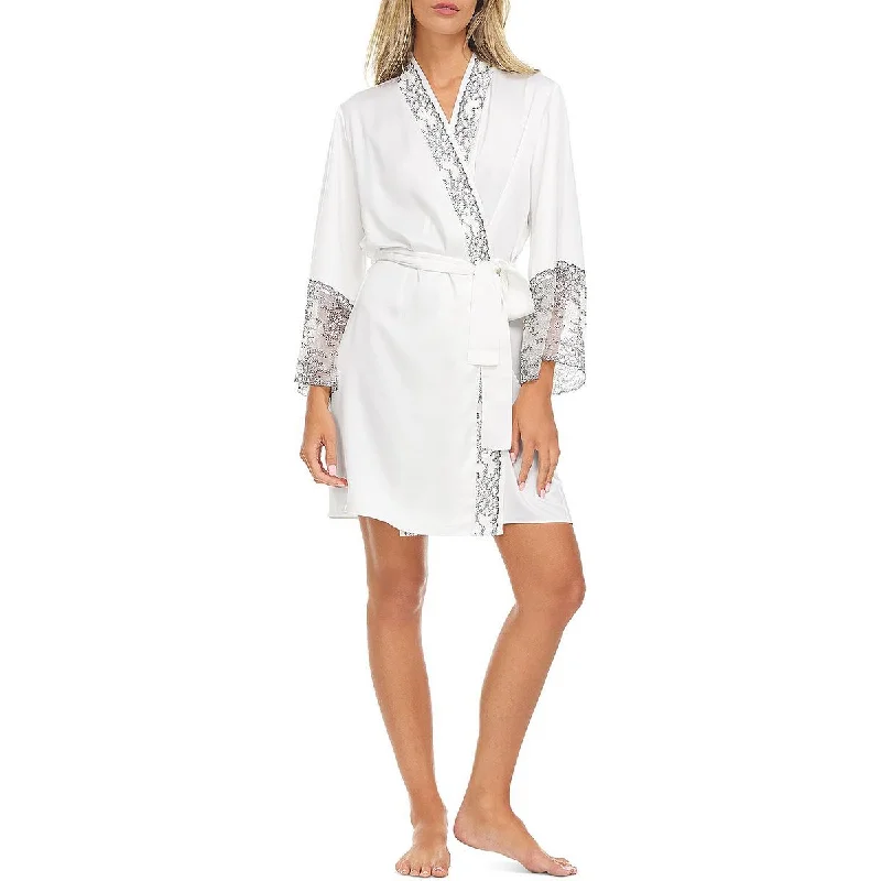 Flora Nikrooz Womens Satin Lace Trim Long Robe